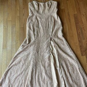 Shimmering Spaghetti Strap Gown in Champagne